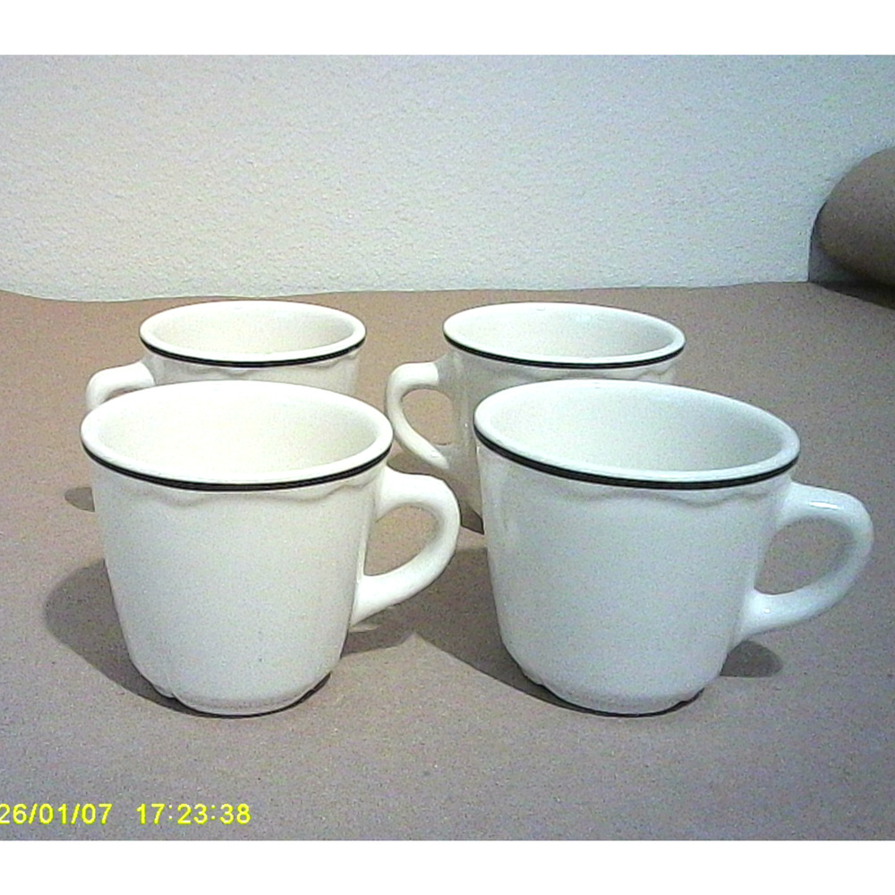 HOMER LAUGHLIN BLACK RIM DINER COFFEE MUGS RESTAURANT WARE USA SET OF 4